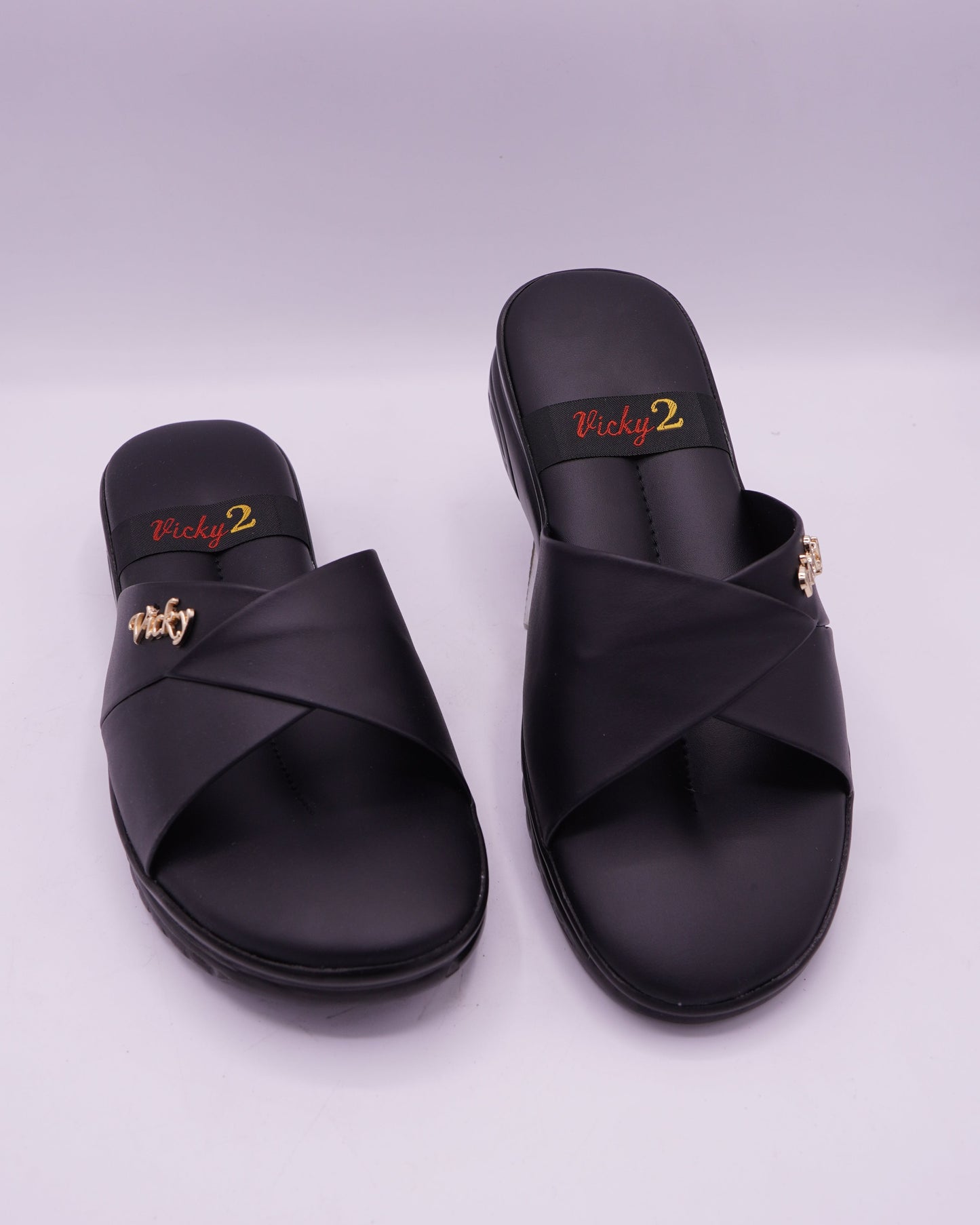 Stylish Black Cross-Strap Comfort Slides