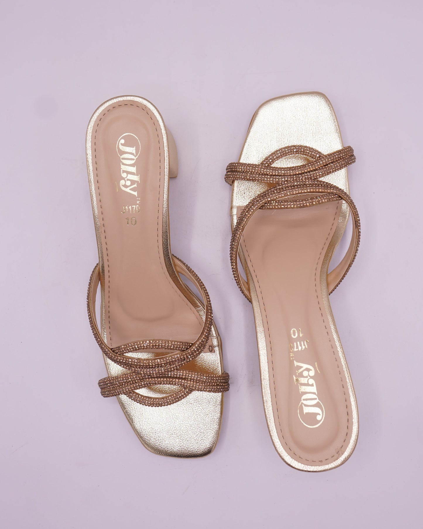Glamorous Champagne Gold Block Heel Sandals