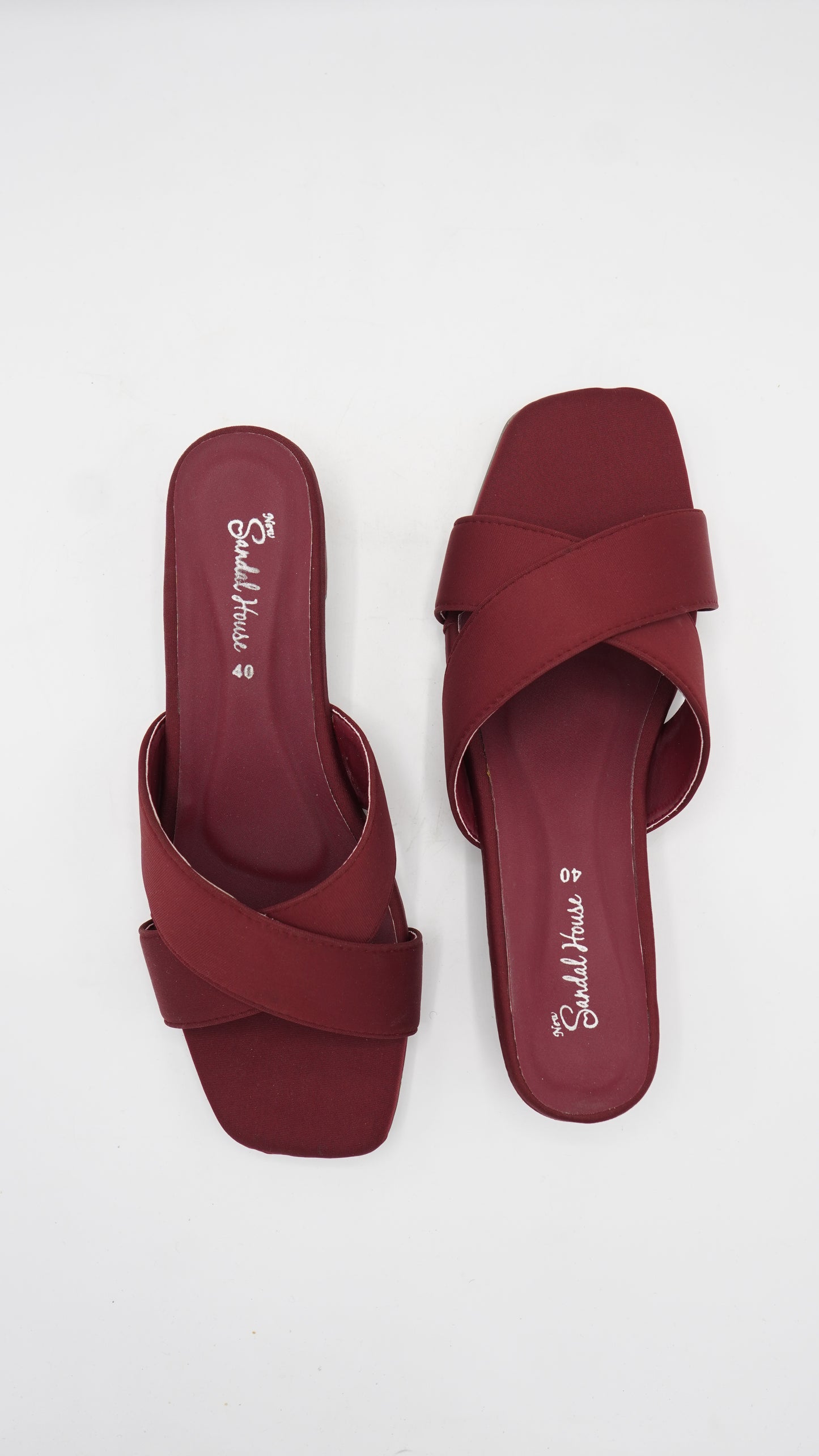 Maroon Criss-Cross Block Sandals