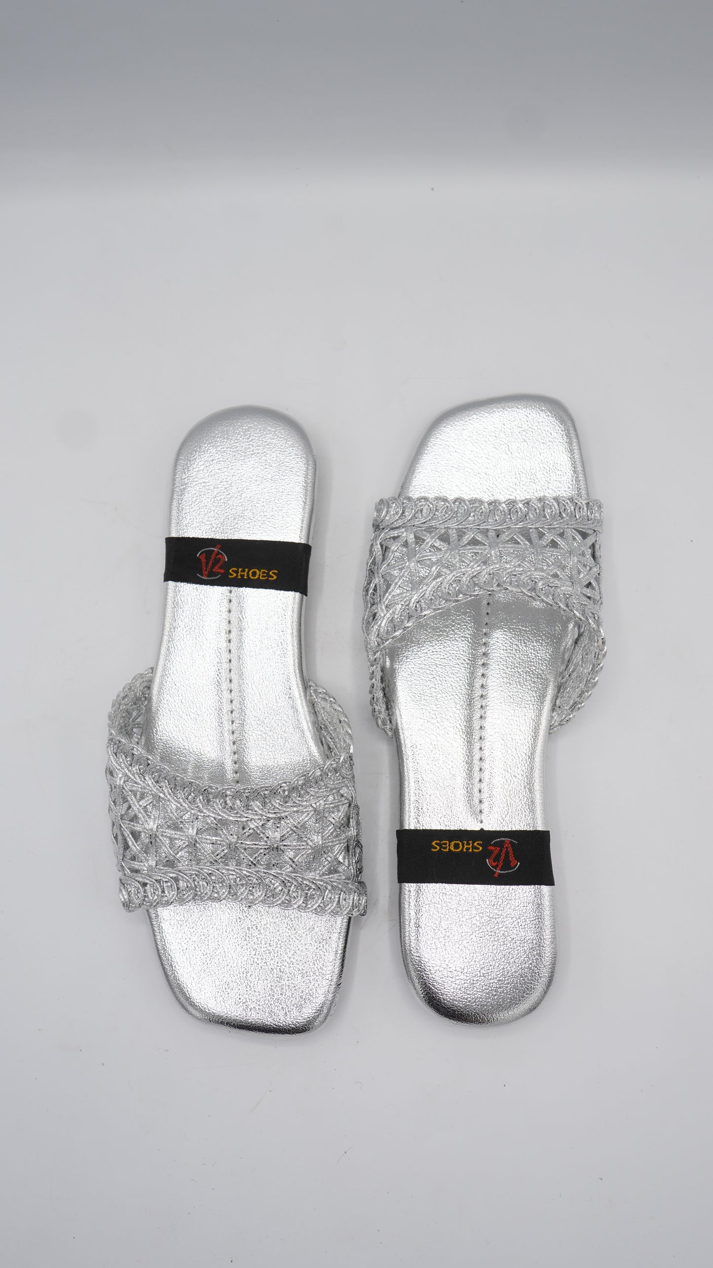 Radiant Silver Braided Slides