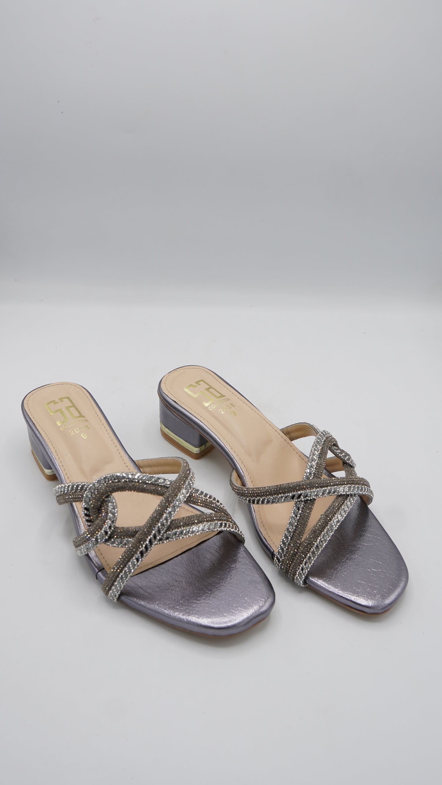 Shimmering Metallic Rhinestone Block Heels