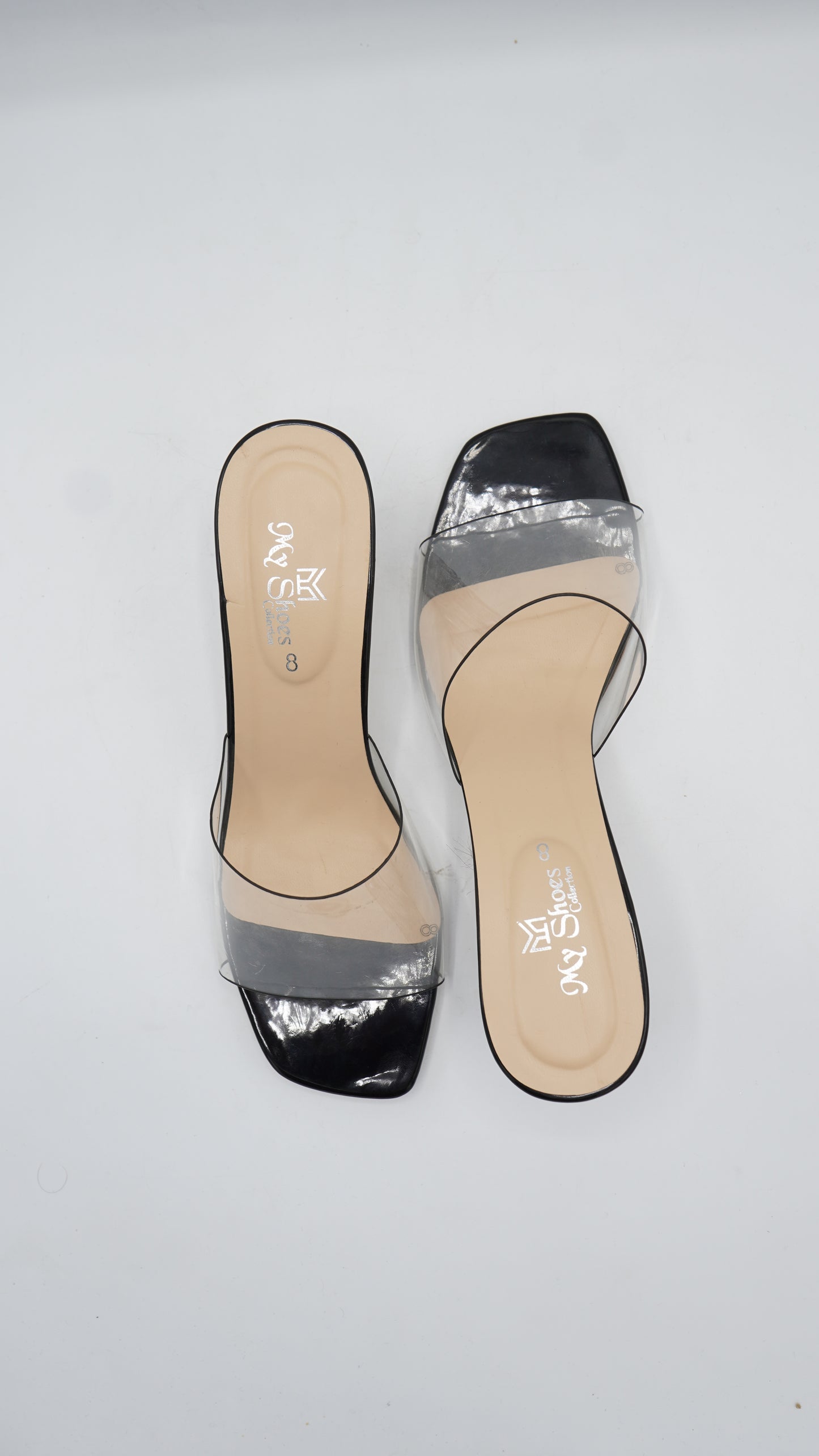 Elegant Transparent Strap Block Heels in Black