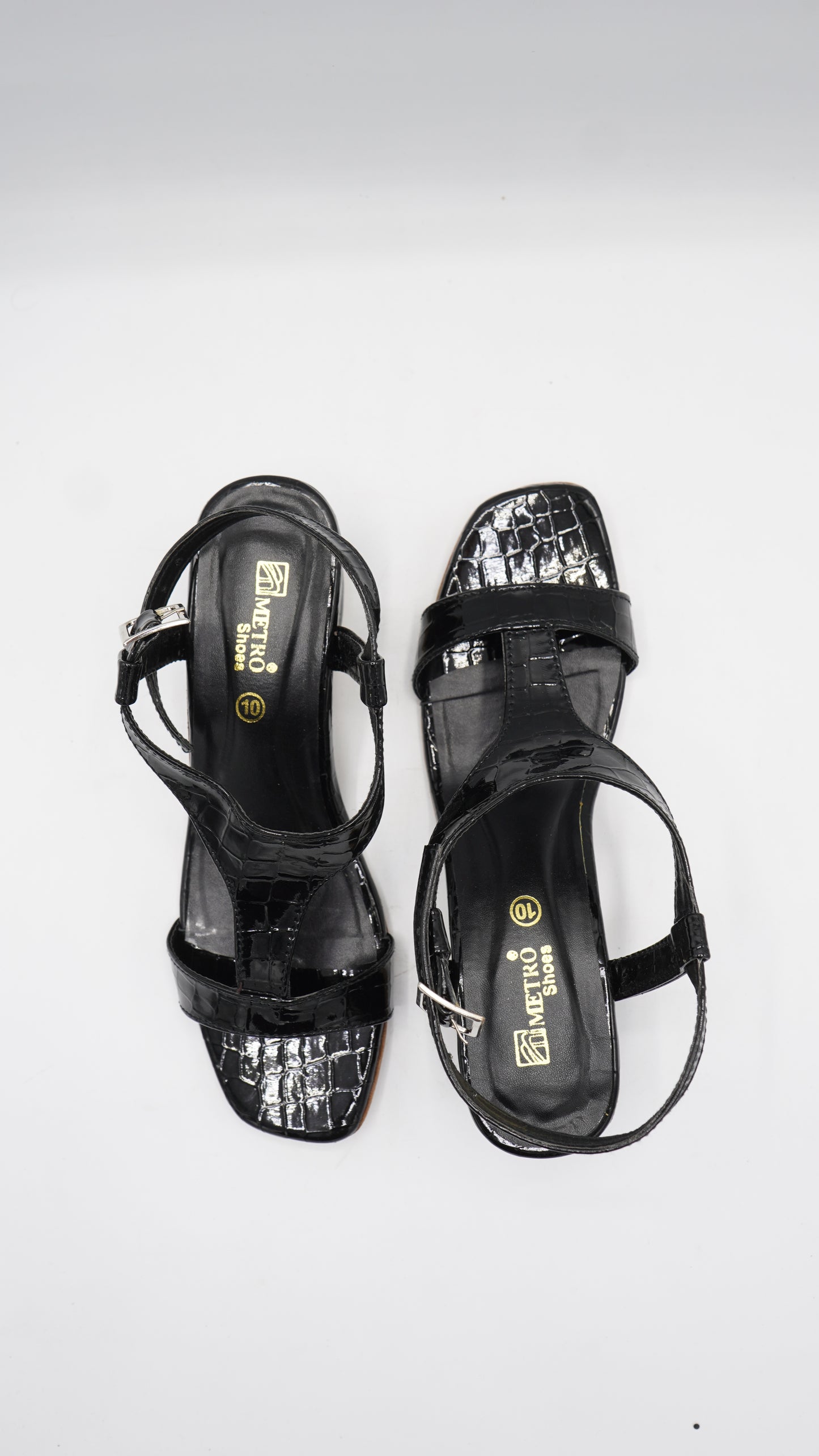 Croc-Embossed Block Heel Sandals