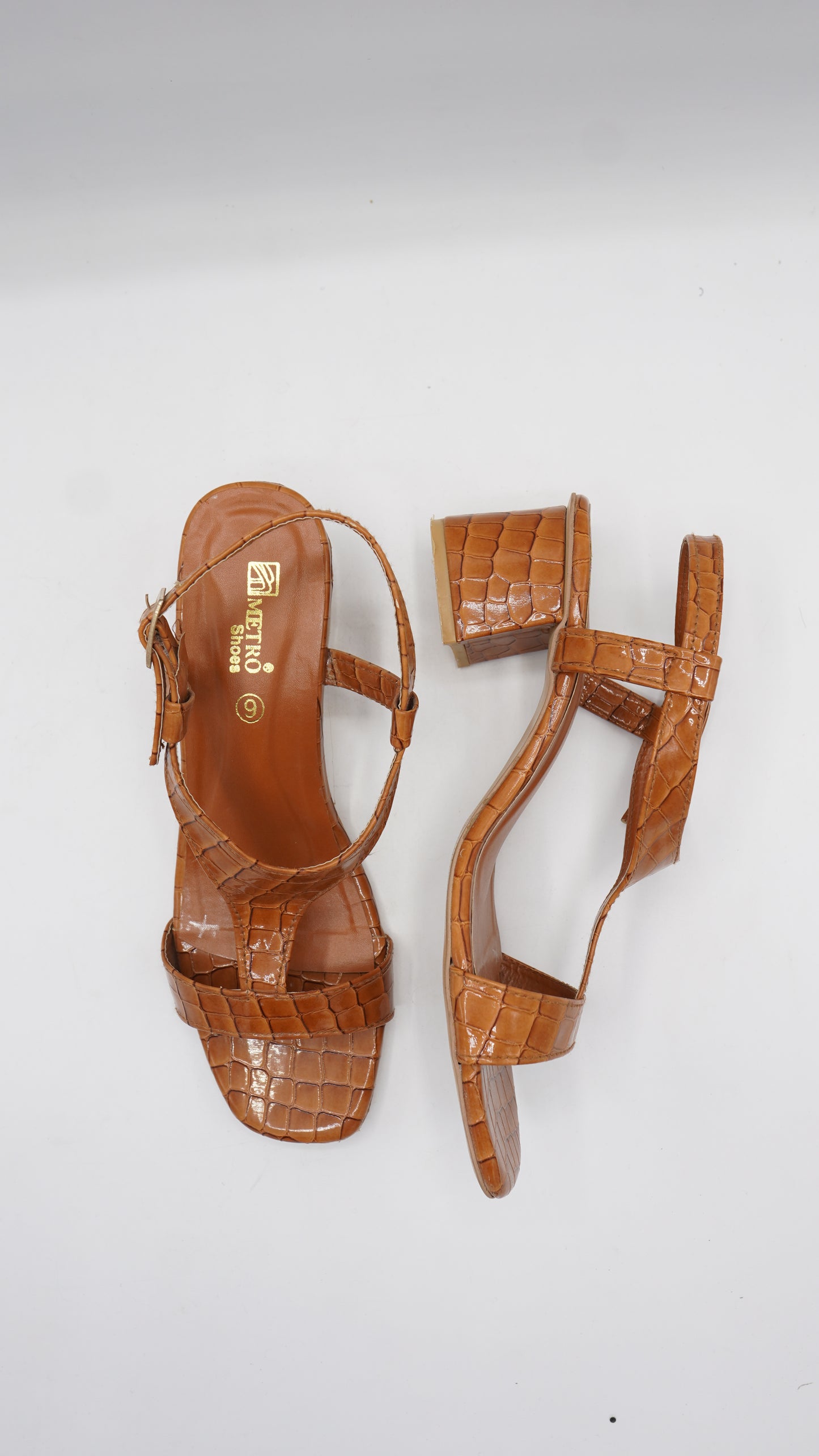 Croc-Embossed Warm Tan Block Heel