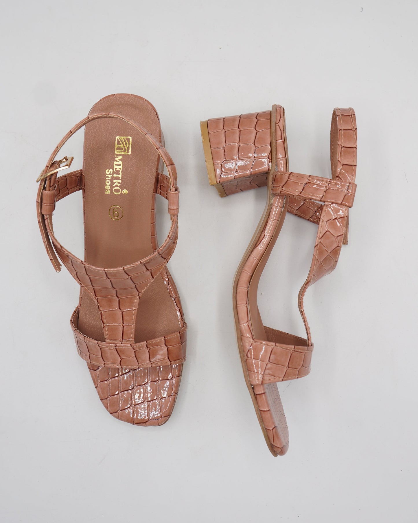 Croc-Embossed Soft Nude Block Heel