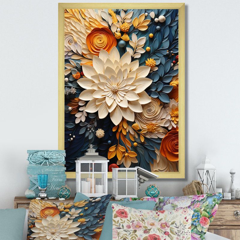 Botanical Whirlwind IV – Orange & Teal Art Print