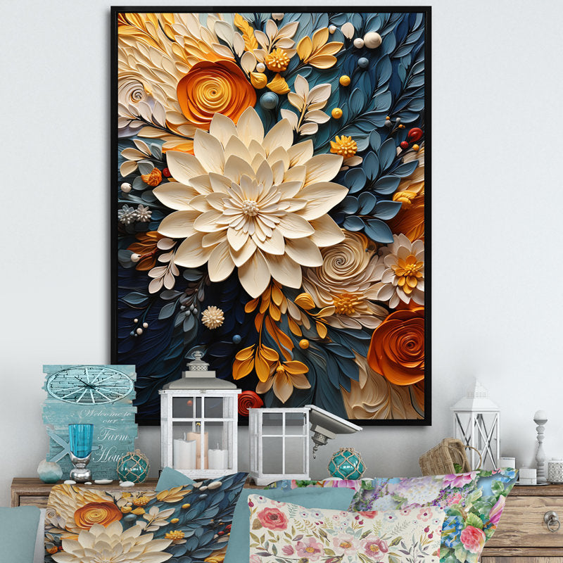 Botanical Whirlwind IV – Orange & Teal Art Print