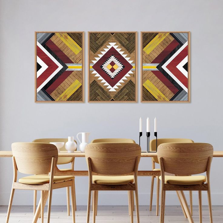 Geometric Harmony Trio - Modern Wooden Art