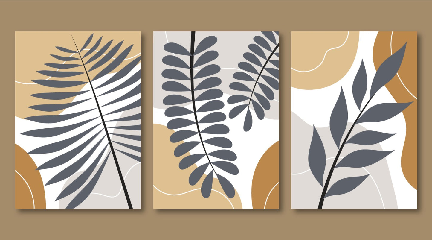 Nature's Harmony: Minimalist Leaf Triptych