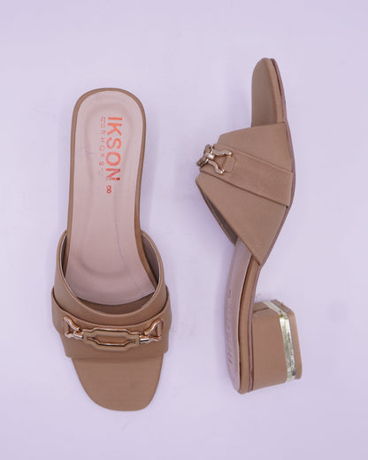 Accent Block Heel Slides – Toffee Brown