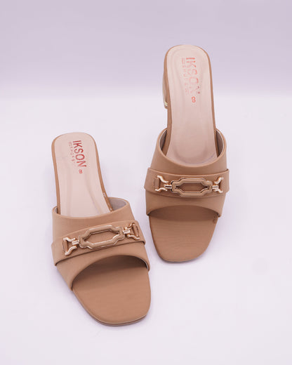 Accent Block Heel Slides – Toffee Brown