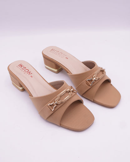 Accent Block Heel Slides – Toffee Brown