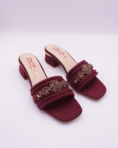 Elegant Maroon Embellished Block Heels