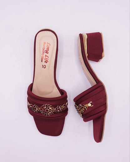 Elegant Maroon Embellished Block Heels