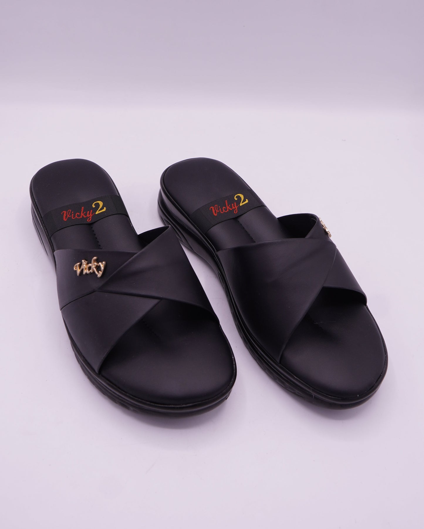 Stylish Black Cross-Strap Comfort Slides