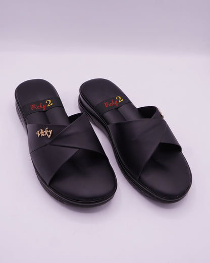 Stylish Black Cross-Strap Comfort Slides
