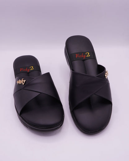Stylish Black Cross-Strap Comfort Slides