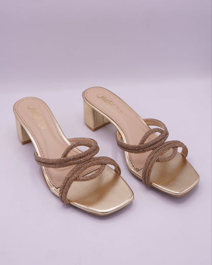 Glamorous Champagne Gold Block Heel Sandals