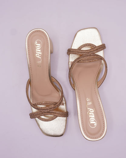 Glamorous Champagne Gold Block Heel Sandals