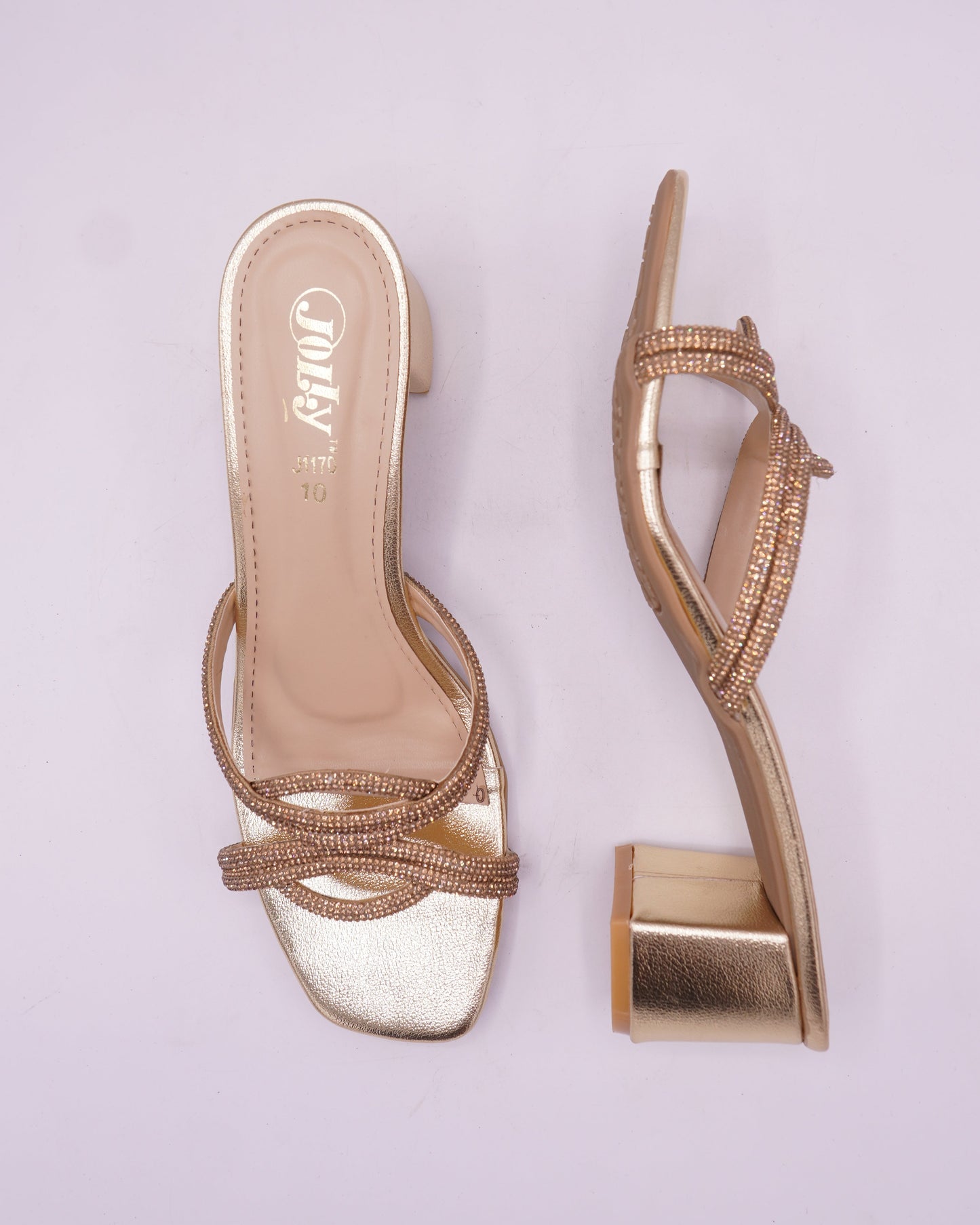 Glamorous Champagne Gold Block Heel Sandals