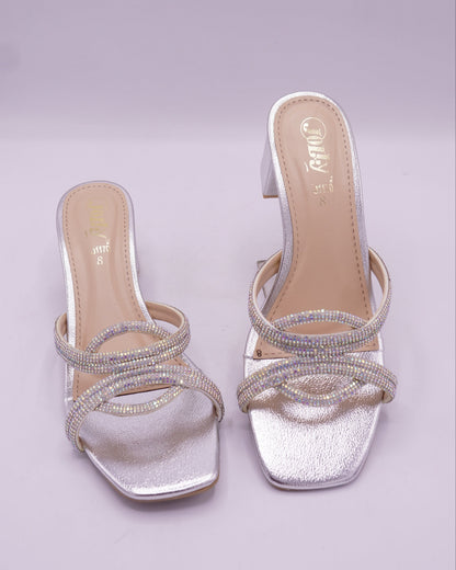Radiant Shimmer Strappy Block Heels