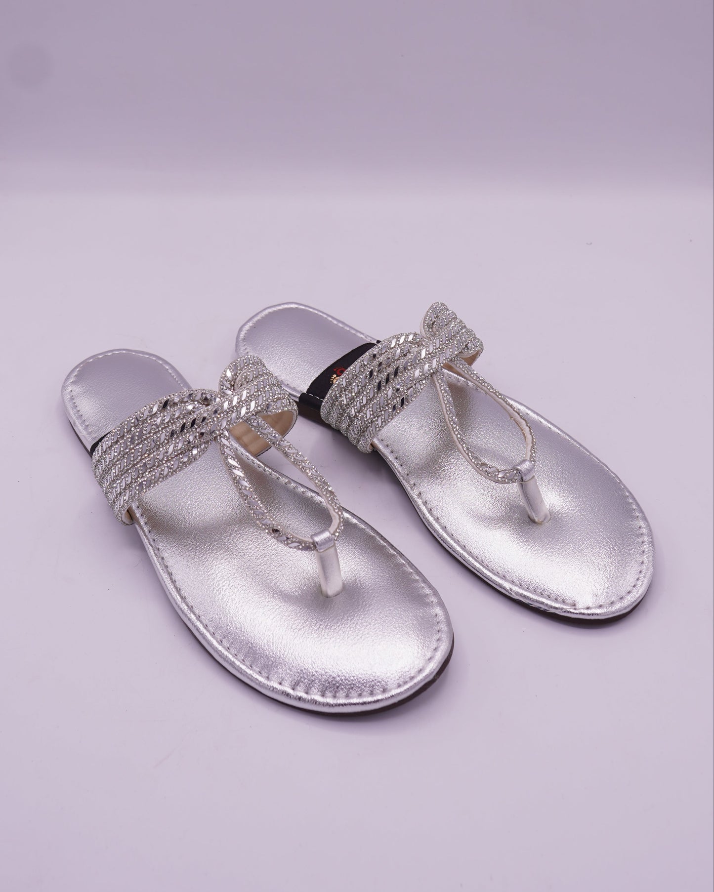 Elegant Silver Embellished Flat Sandals