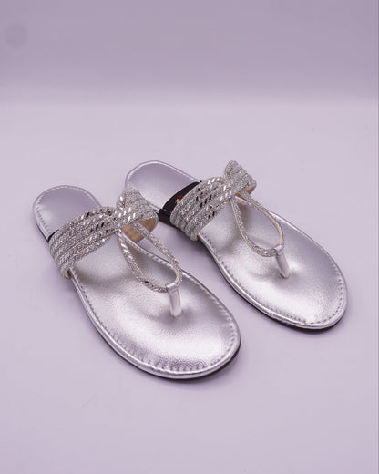 Elegant Silver Embellished Flat Sandals