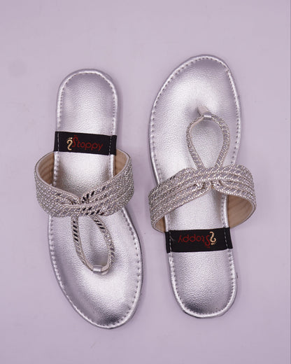 Elegant Silver Embellished Flat Sandals
