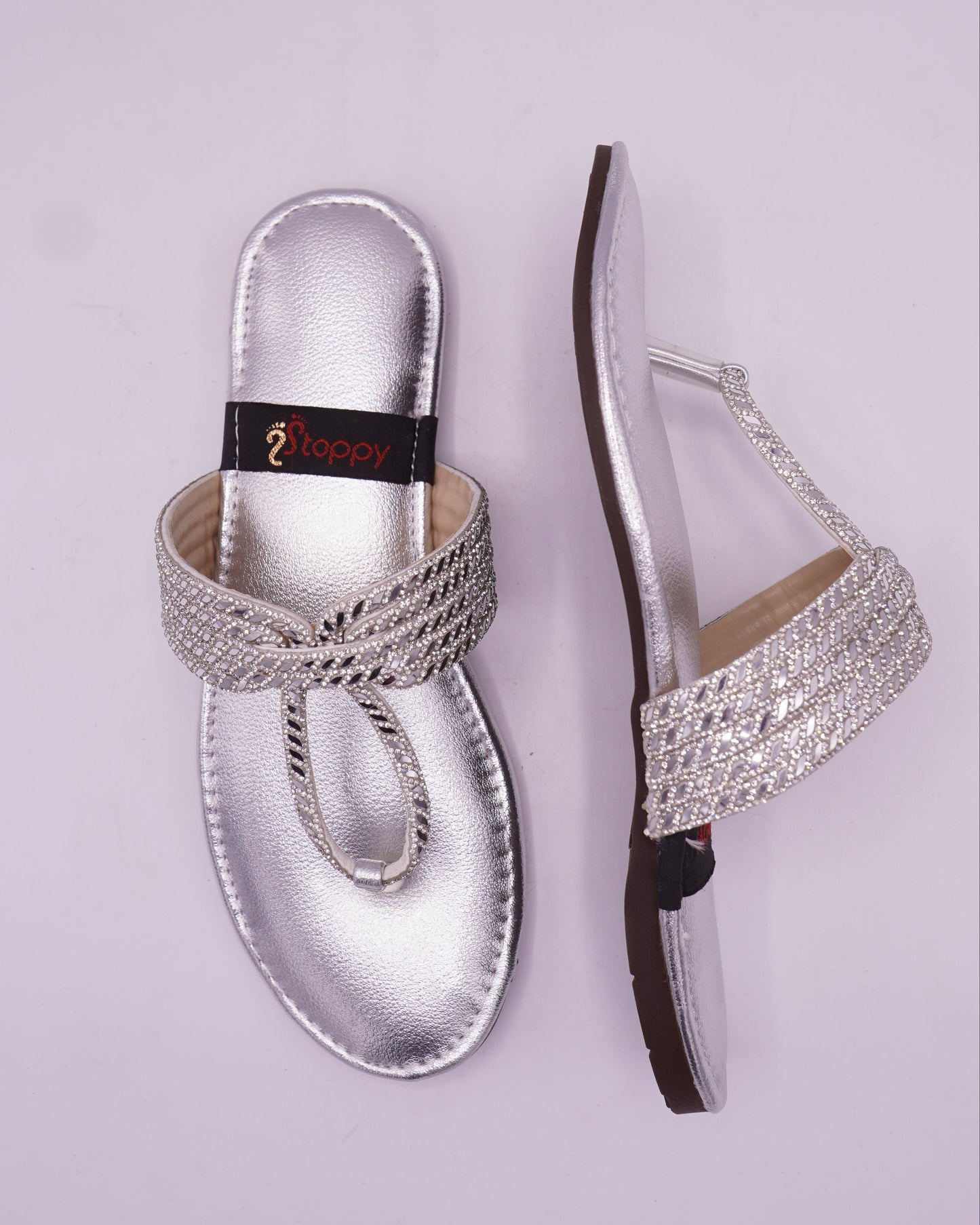Elegant Silver Embellished Flat Sandals