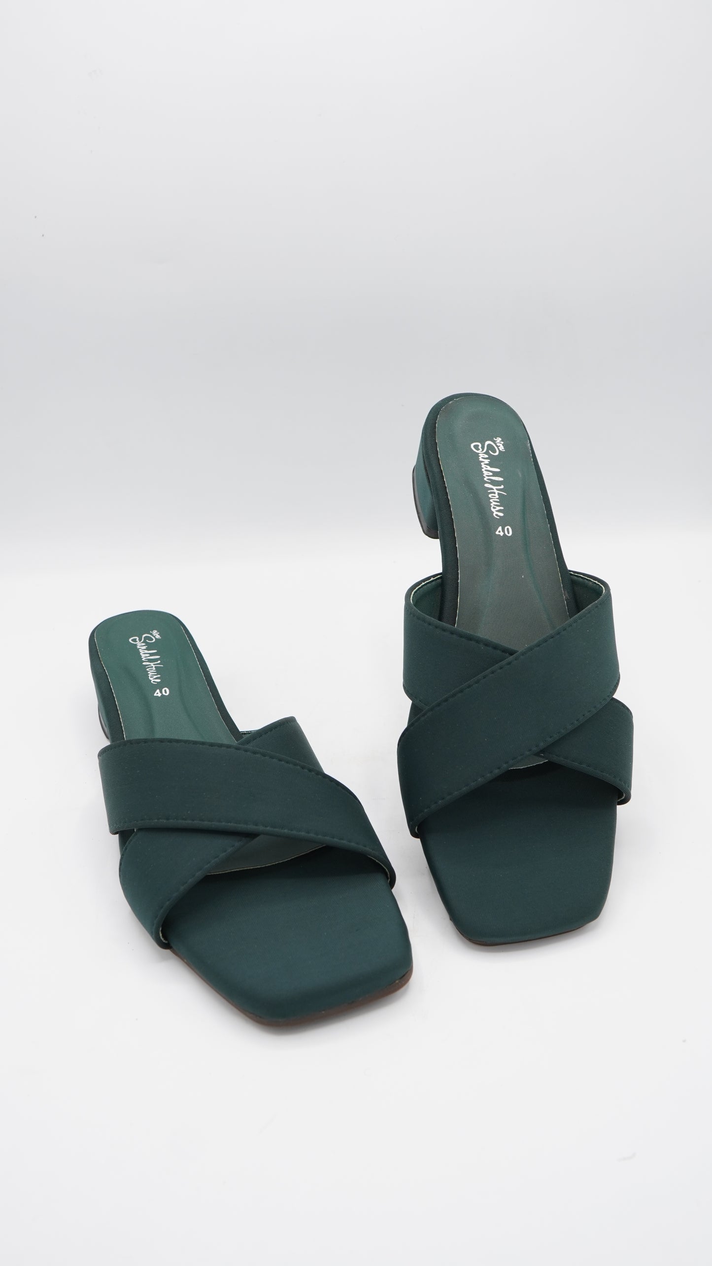 Elegant Emerald Criss-Cross Block Heels