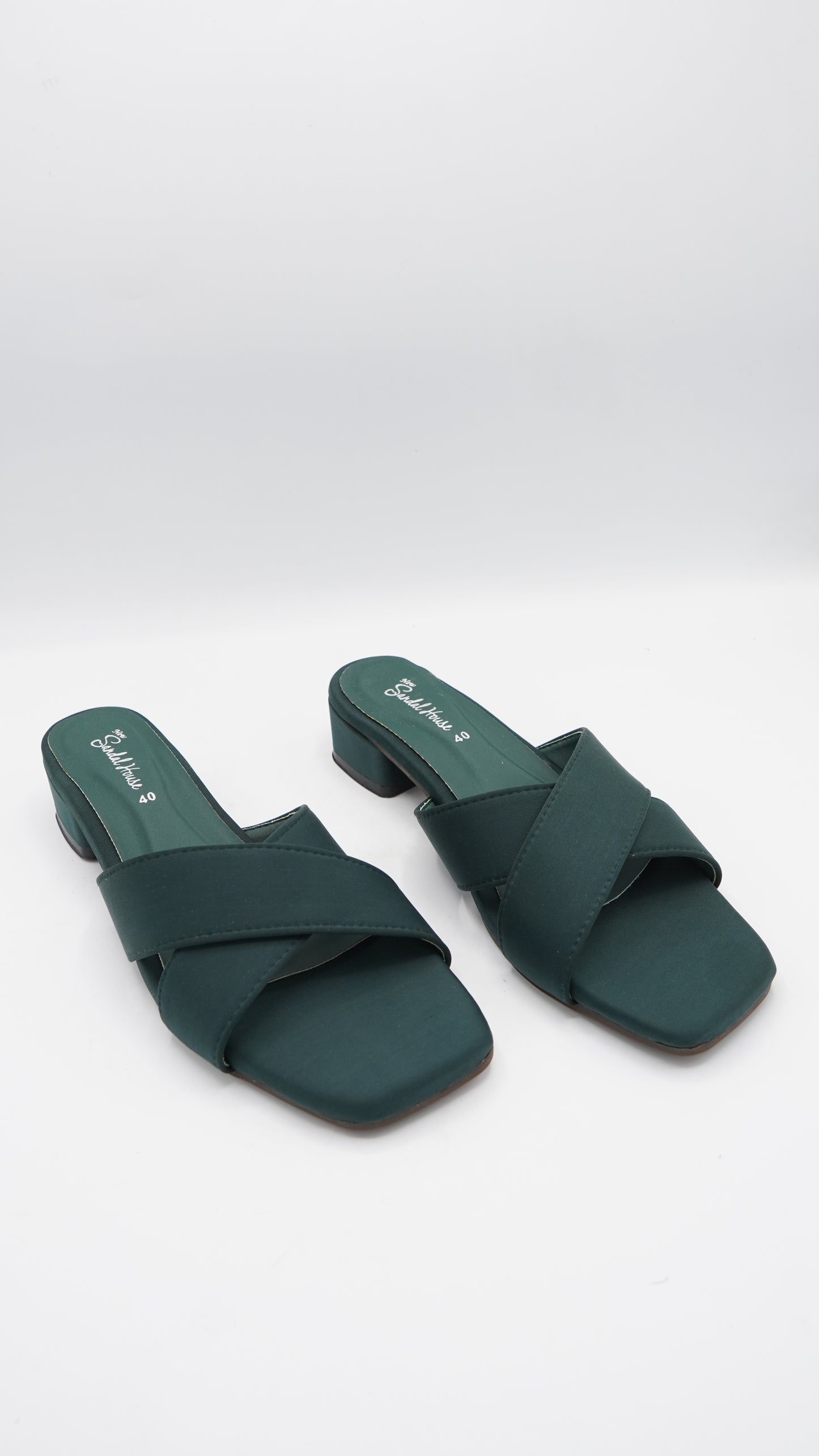 Elegant Emerald Criss-Cross Block Heels