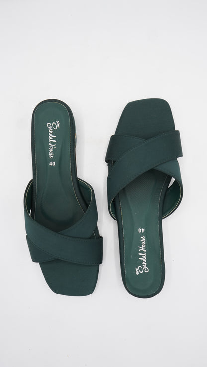 Elegant Emerald Criss-Cross Block Heels