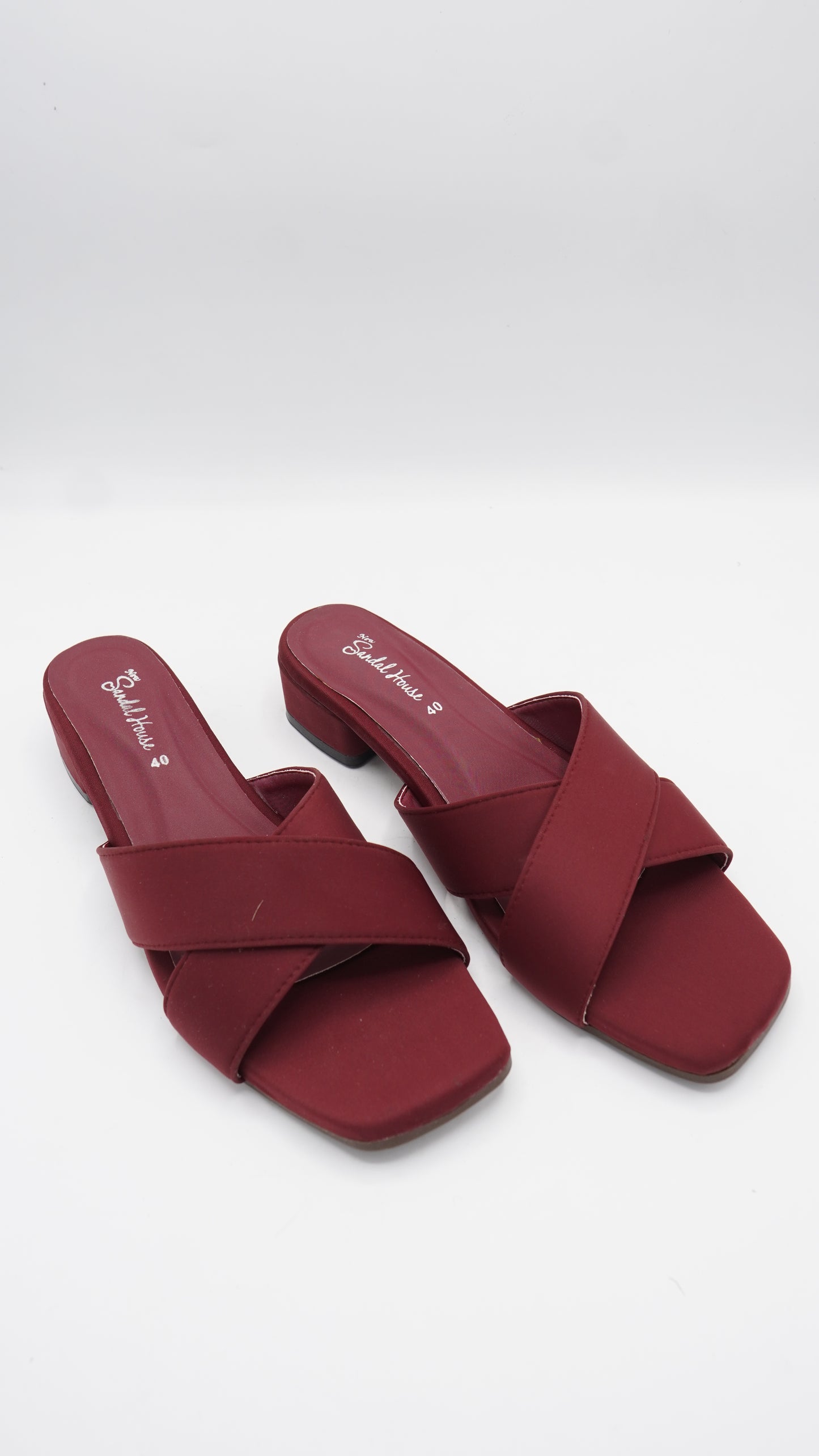 Maroon Criss-Cross Block Sandals
