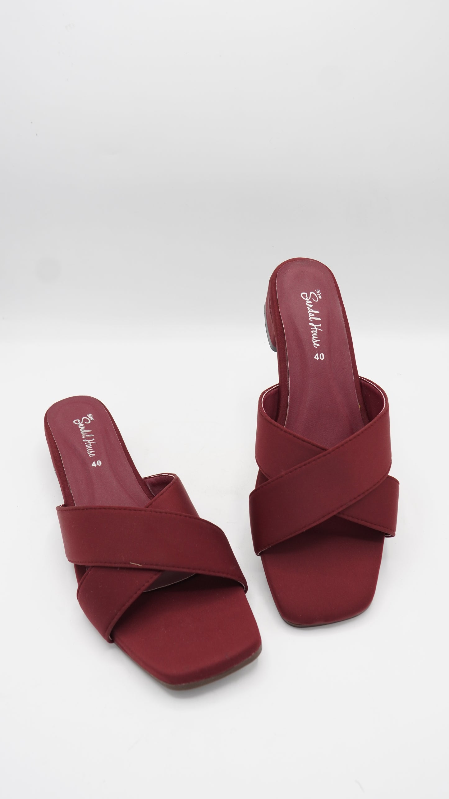 Maroon Criss-Cross Block Sandals