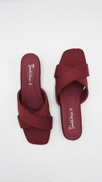 Maroon Criss-Cross Block Sandals