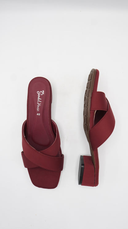 Maroon Criss-Cross Block Sandals