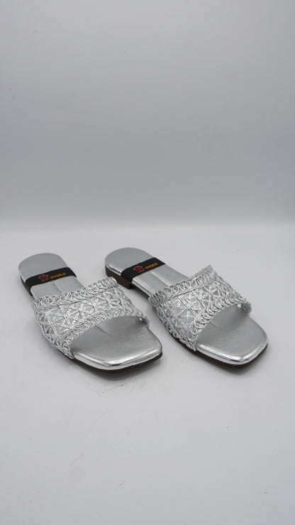 Radiant Silver Braided Slides