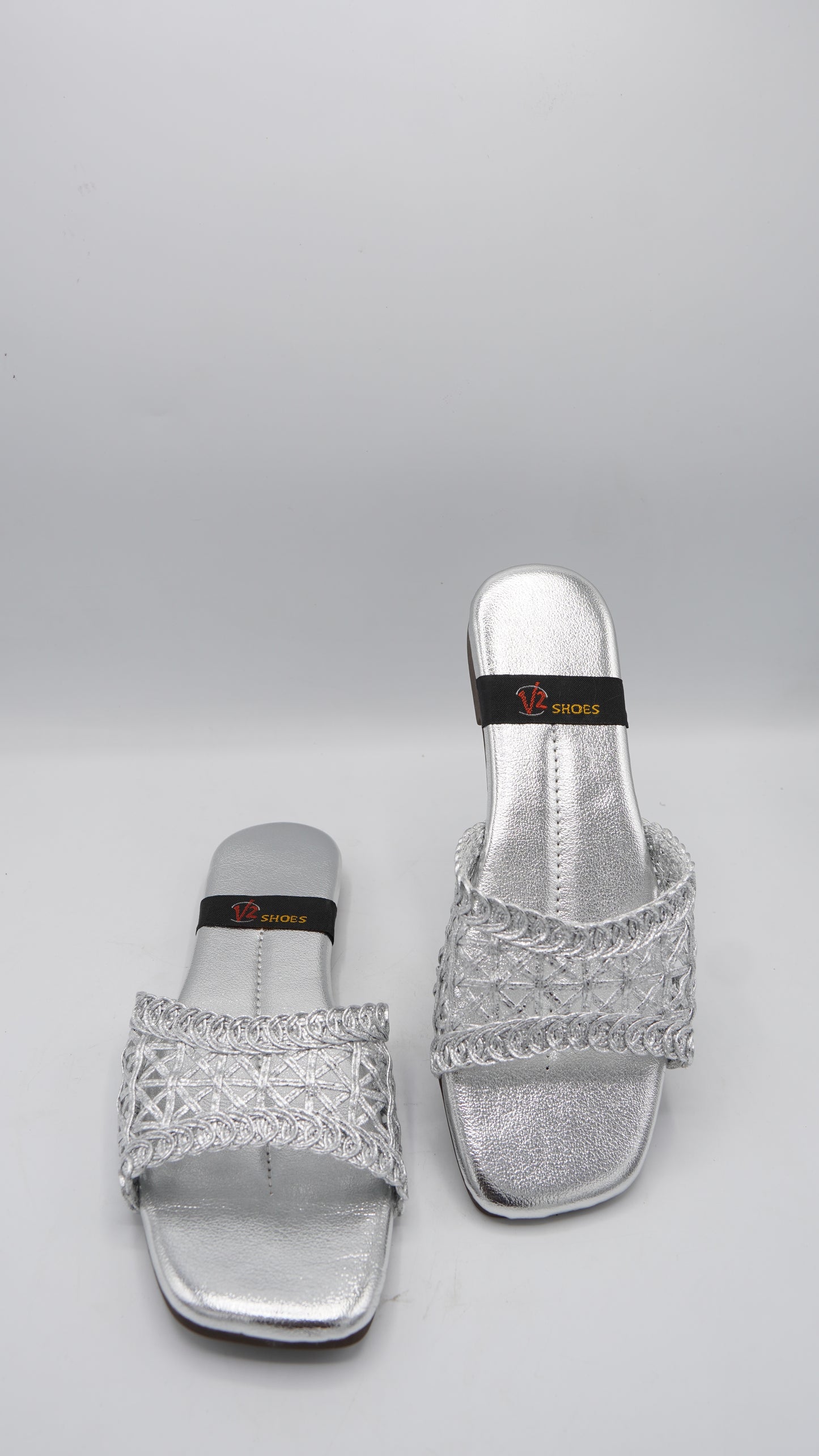 Radiant Silver Braided Slides