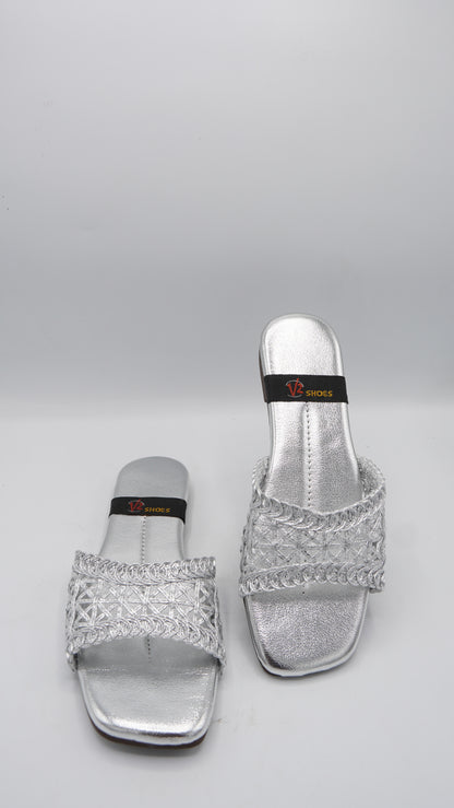 Radiant Silver Braided Slides