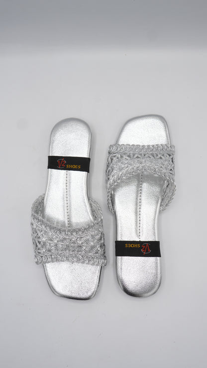 Radiant Silver Braided Slides