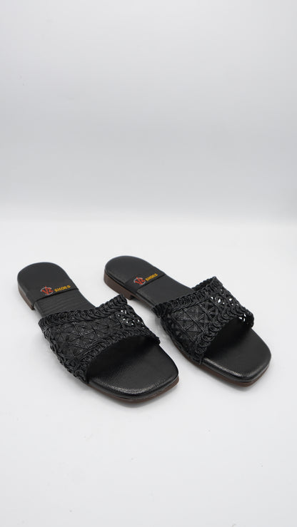 Radiant Black Braided Slides
