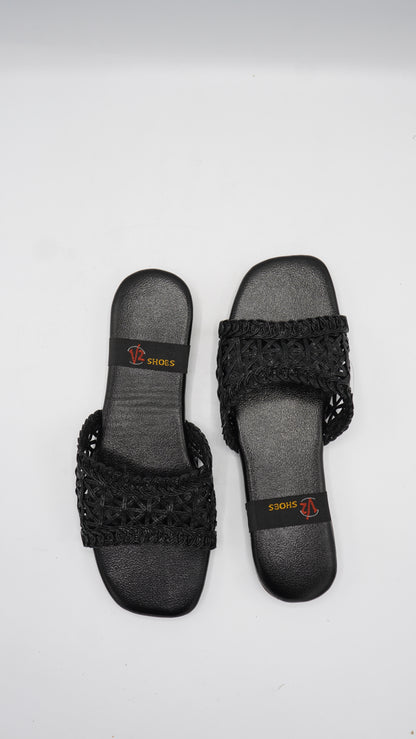 Radiant Black Braided Slides