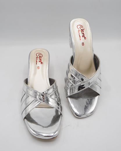 Metallic Silver Transparent Block Heels
