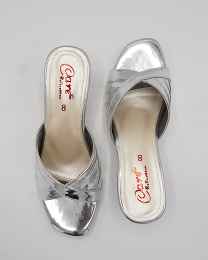 Metallic Silver Transparent Block Heels