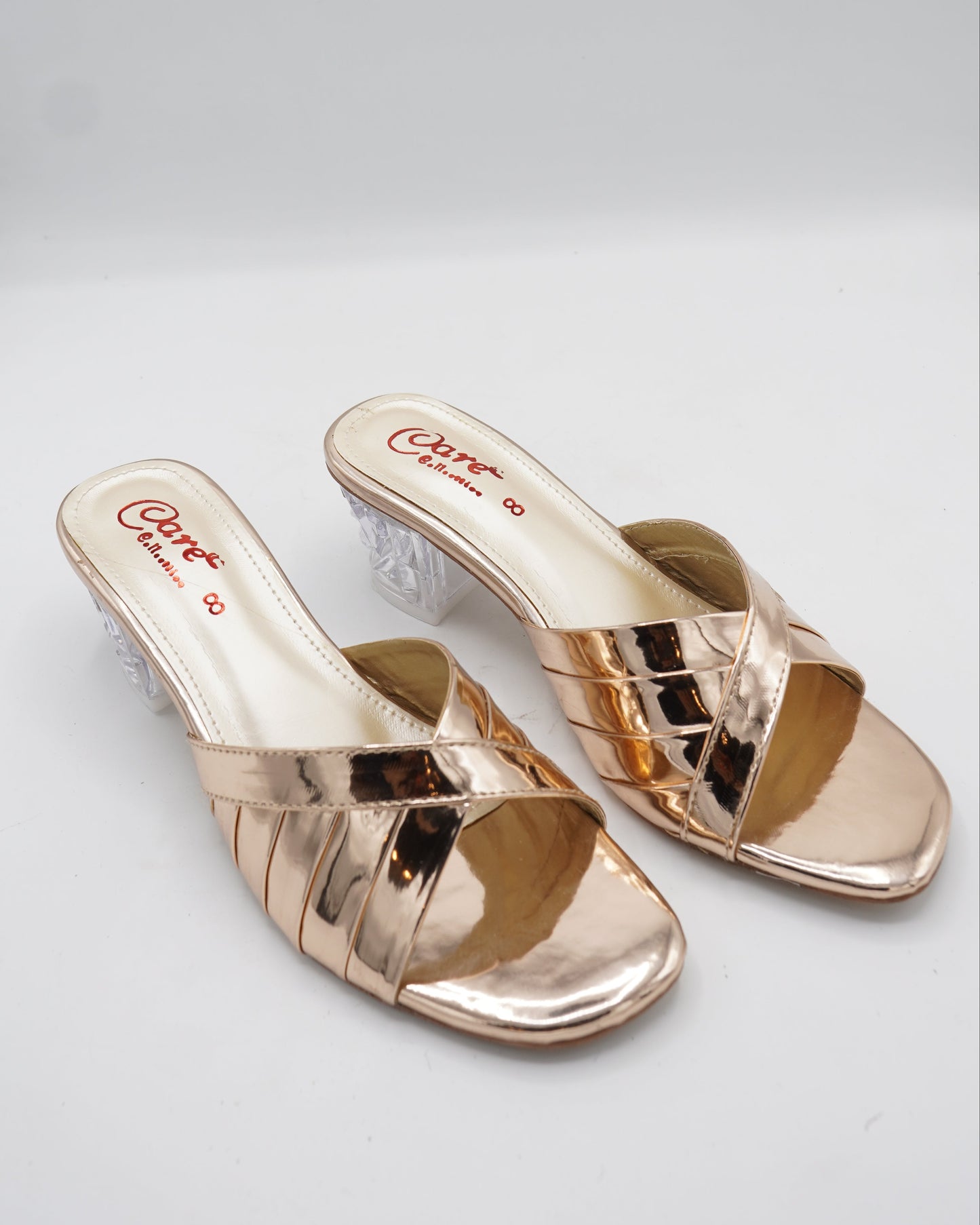 Metallic Gold Transparent Block Heels