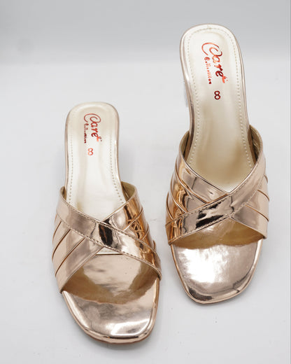Metallic Gold Transparent Block Heels