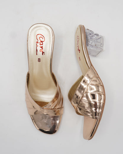 Metallic Gold Transparent Block Heels
