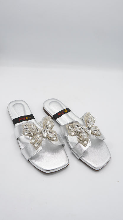 Elegant Silver Butterfly Slides