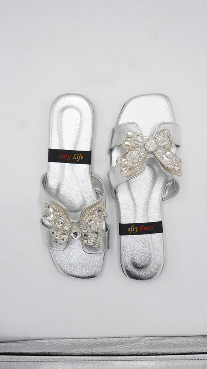 Elegant Silver Butterfly Slides