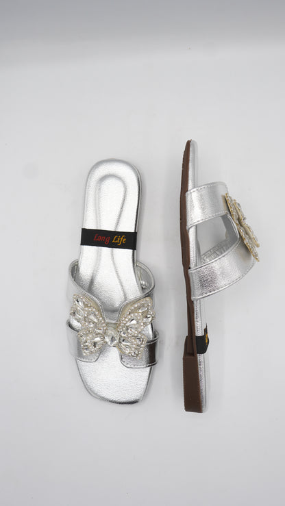 Elegant Silver Butterfly Slides
